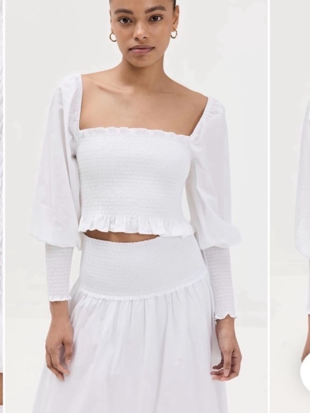 HILL HOUSE Grace Nap Top
Square Neck Smocked White Crop
Ruffle Hem Sz M - Picture 1 of 6